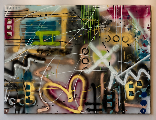 Untitled graffiti inspired abstract with a pink heart motif by Kayce Bae